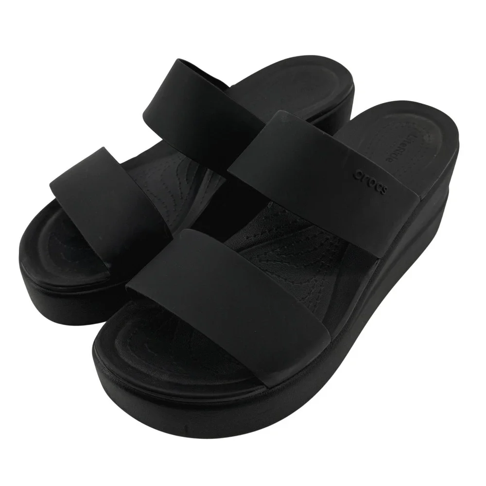 Crocs Brooklyn Mid Wedge Sandal Flip Flop Black Women 7 Summer Beach Vacation